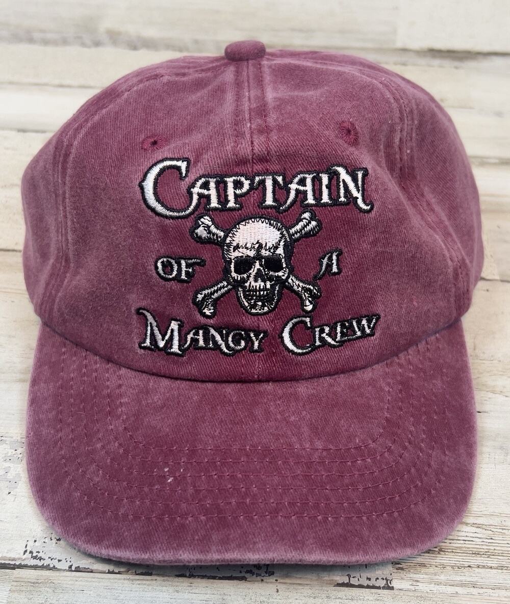Joe Blow Captain of Mangy Crew Burgundy Adjustable Dad Hat Pirate Cap Cotton